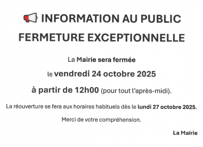 Fermeture exceptionnelle de la mairie 