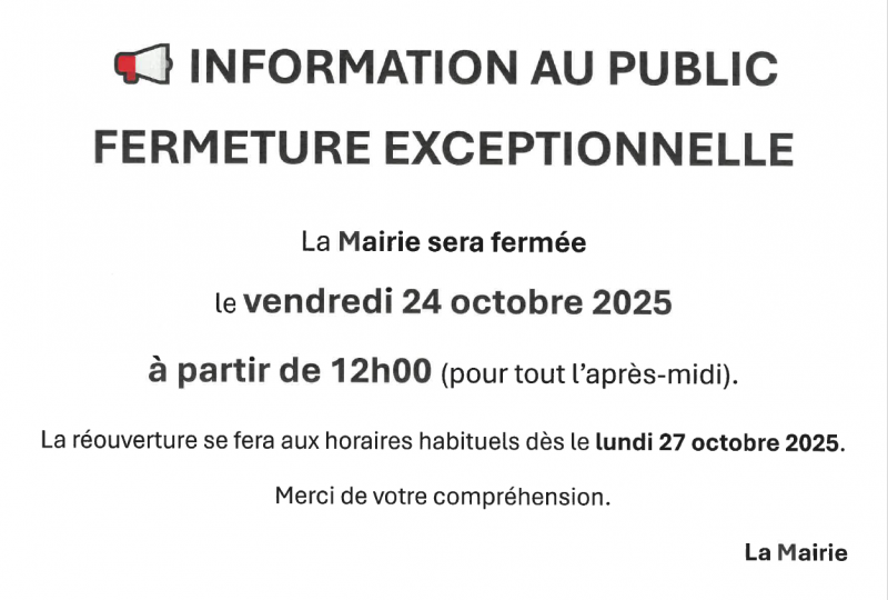 Fermeture exceptionnelle de la mairie 