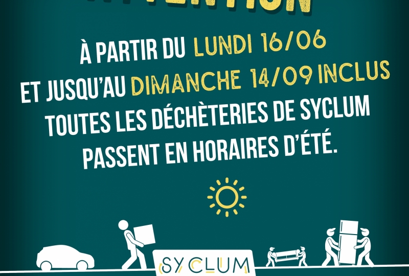 Les déchèteries de Syclum  passent en horaires d’été