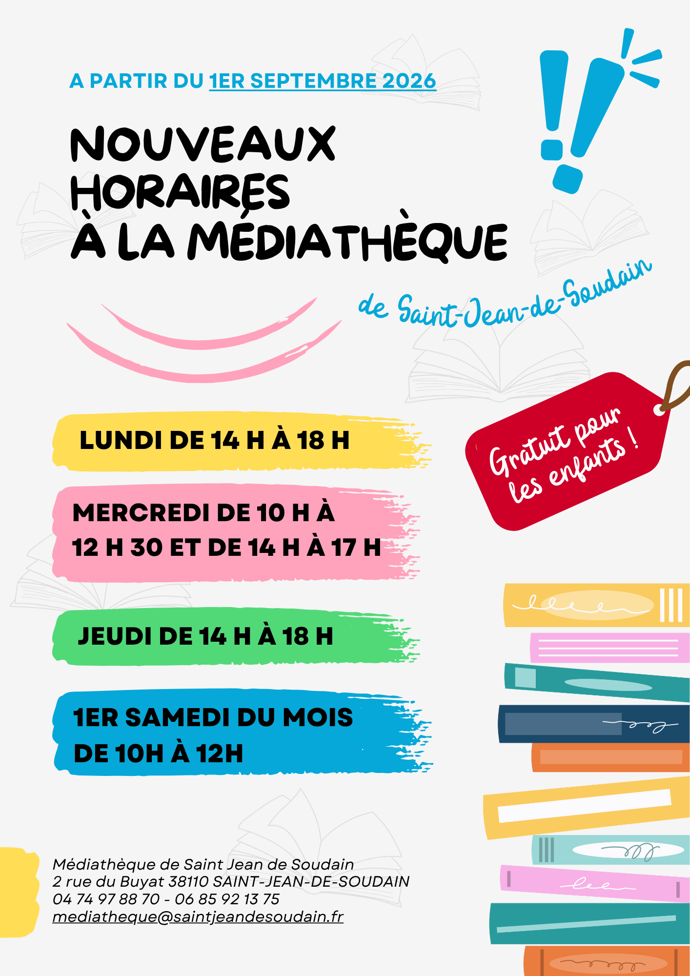 Nouveaux horaires à la médiathèque Nouveaux horaires à la médiathèque