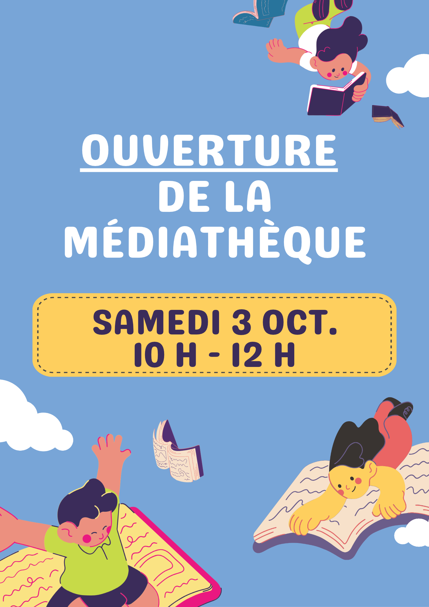 La médiathèque est ouverte ce samedi 3 octobre ! La médiathèque est ouverte ce samedi 3 octobre !